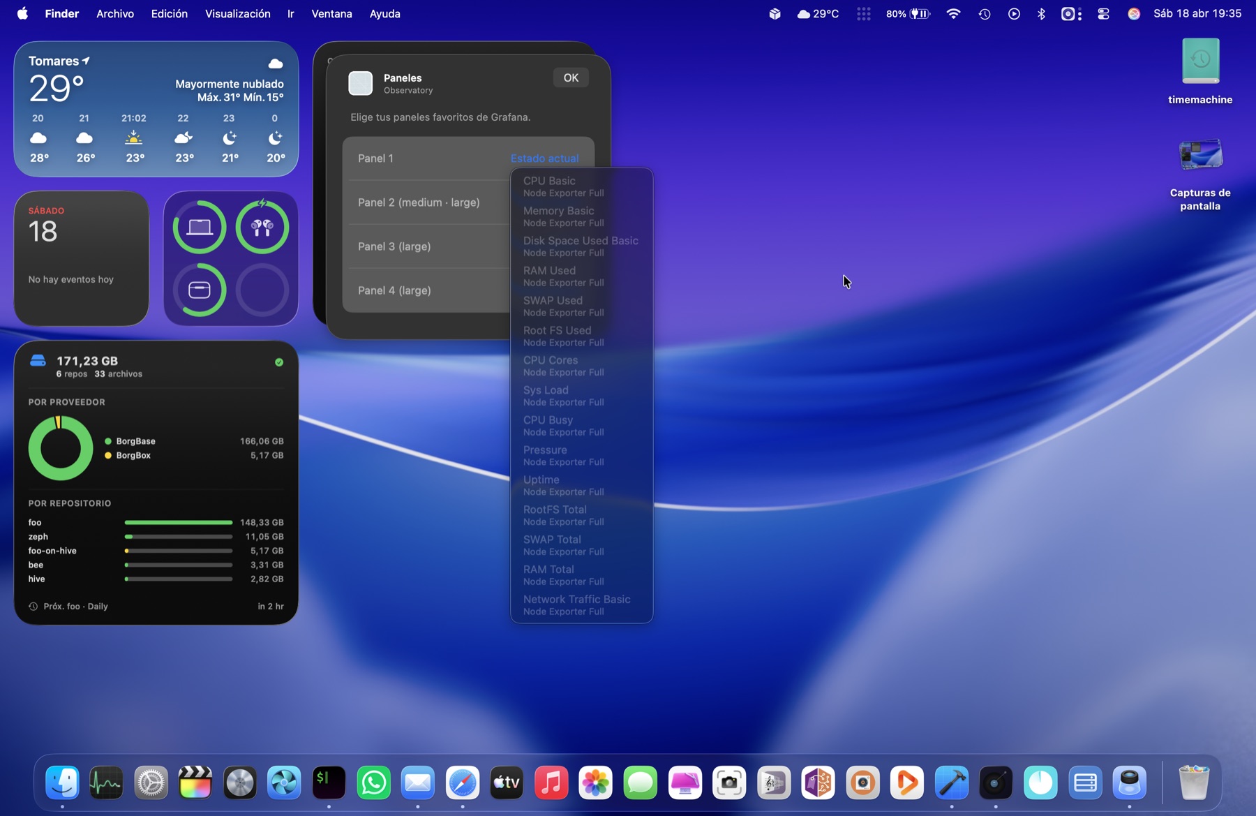 Slot dropdown open, listing panels from Node Exporter Full